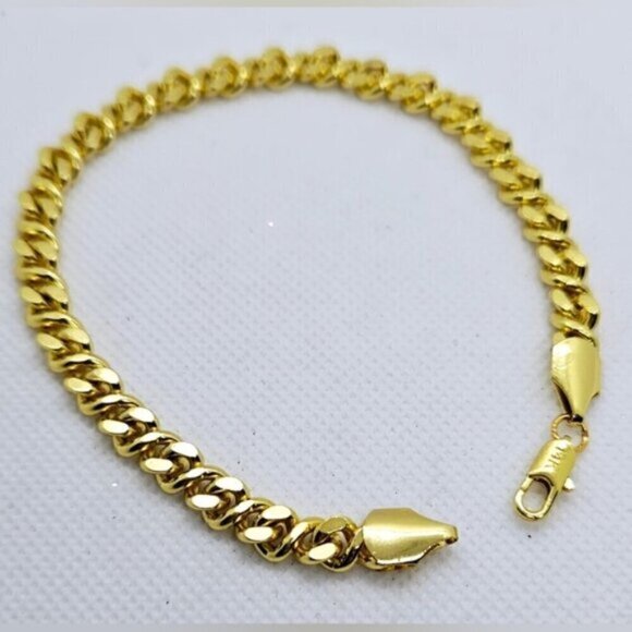14K Gold Plated Cuban Curb Chain Link Bracelet Unisex - Picture 6 of 7